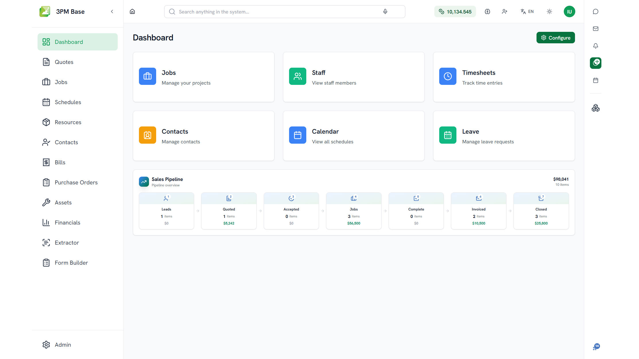Home screen Dashboard